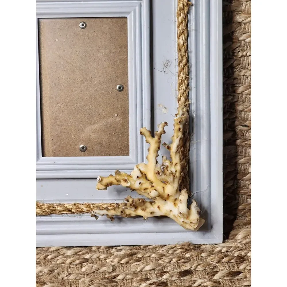 Blue Wood 13X23.5" Nautical Rope Picture Frame Beach House Decor 3- 4X6" Photos - Picture 2 of 6